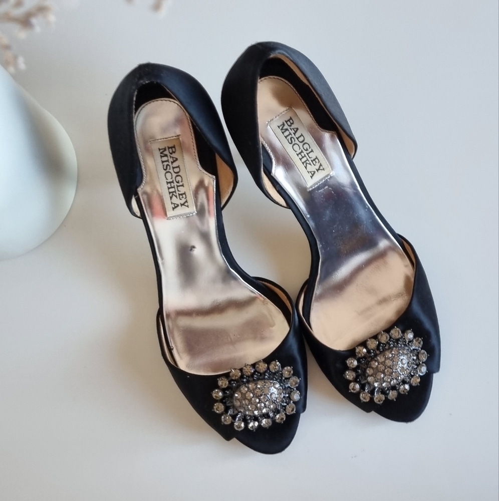 Badgley Mischka Pewter Peep Toe d'Orsay Pumps with Jewel